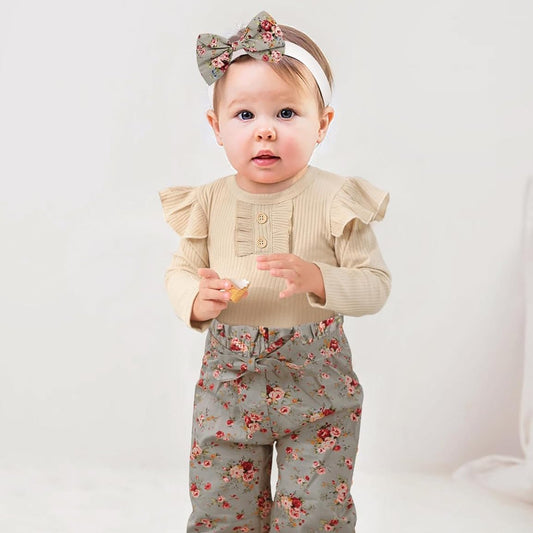 Baby Girls Clothes Cute Baby Clothes Girls Romper + Pant 3Pcs Winter Outfit Newborn Light Brown…