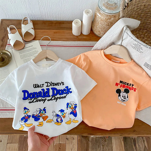 Donald Duck Pattern Boys T-shirt 2024 New Summer Clothing 1-6 Age Children's Wear Tops Short Sleeve Tees Kids Cartoon T Shirts