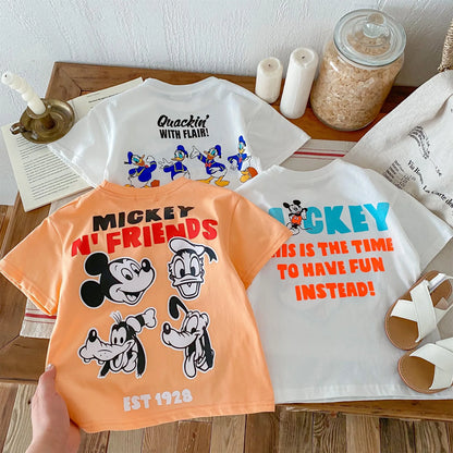 Donald Duck Pattern Boys T-shirt 2024 New Summer Clothing 1-6 Age Children's Wear Tops Short Sleeve Tees Kids Cartoon T Shirts